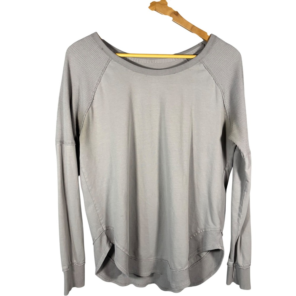 Kyodan Long Sleeve Top Womens L Gray Waffle Knit Raglan Pullover - Picture 1 of 4